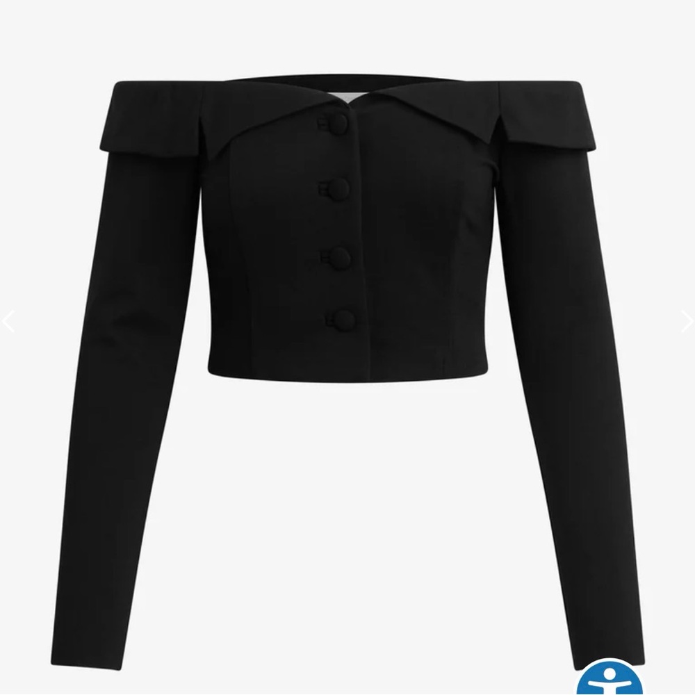 Favorite Daughter Black Off-Shoulder Long Sleeve Crop Top